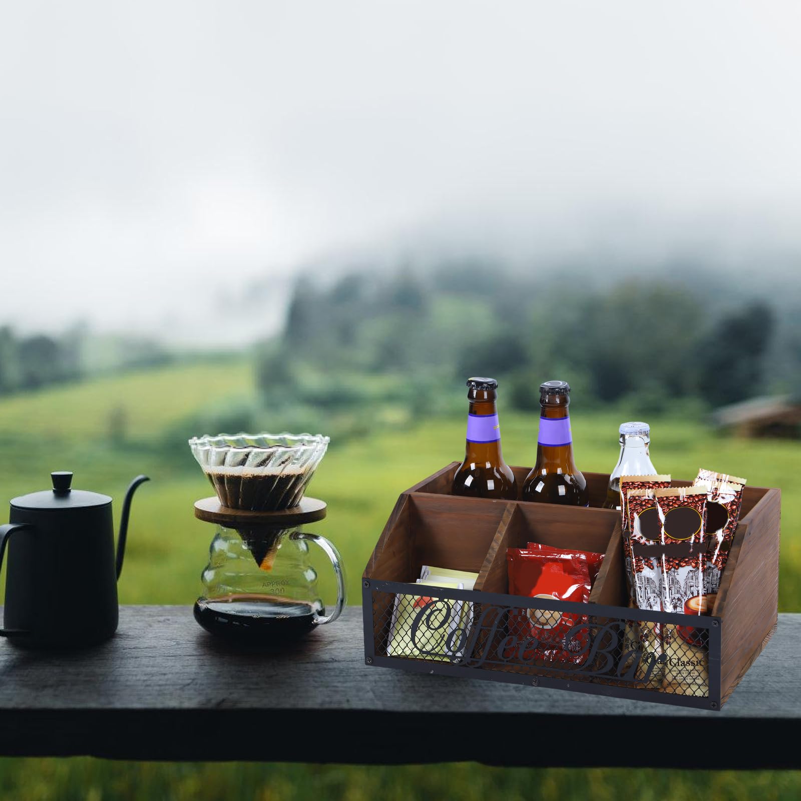 Kaffee Platzhalter mit elegantem Schriftzug und Aufbau für Bohnenpads und Tassen, Kaffeezubehör