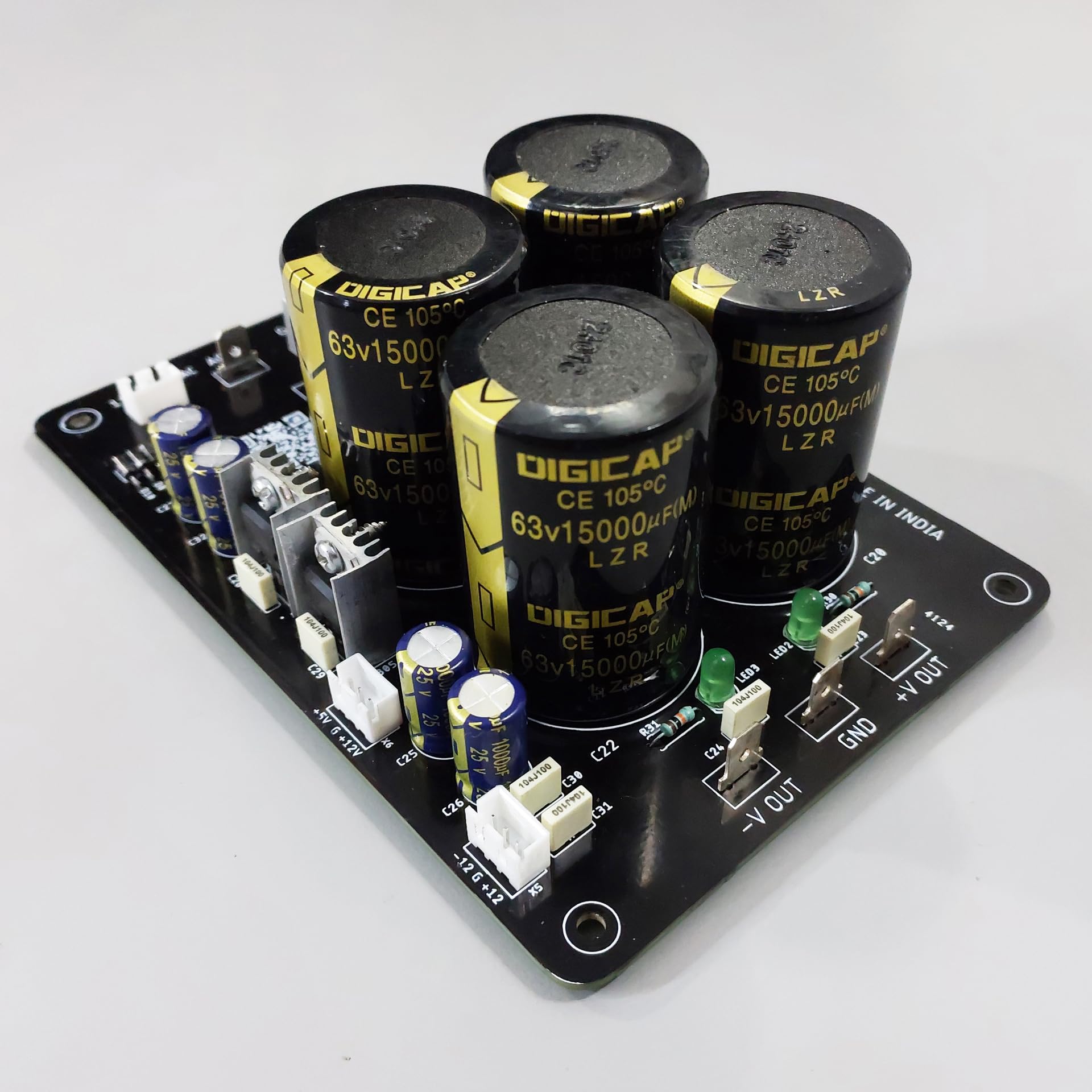 35 Ampere, 4x15000uF/63V Dual Supply Metal Case Bridge Rectifier & Filter Board with Auxiliary Supplies 5V, 12V, 12-0-12V. (For High Power Amplifiers& Sub Amplifiers) AC Up to 44-0-44 Volt-image-33