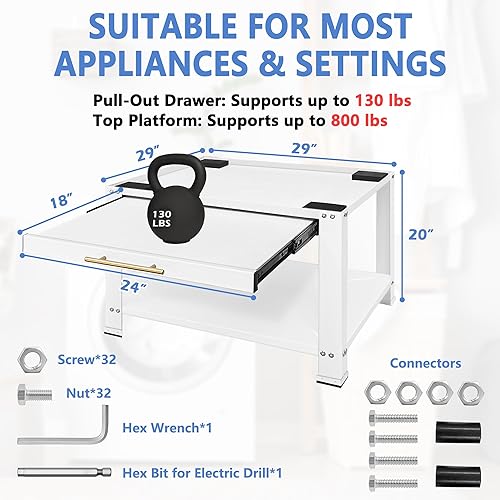 Miniatura 3 de Royxen Pedestales para lavadora y secadora, pedestal de metal resistente de 29 pulgadas, pedestal para lavadora y secadora, tornillos extra grandes