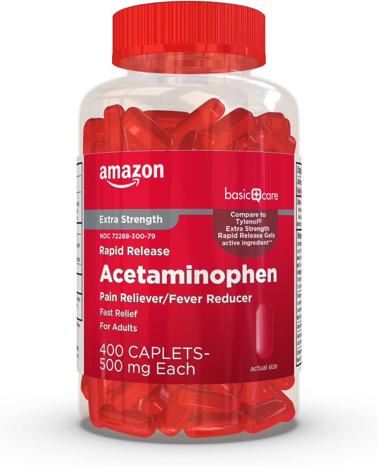 Amazon Basic Care Rapid Release Acetaminophen Caplets 500 mg, Extra Strength Pain Reliever and Fever Reducer for Headache, Backache, Menstrual Pain, Arthritis Pain, 400 Count