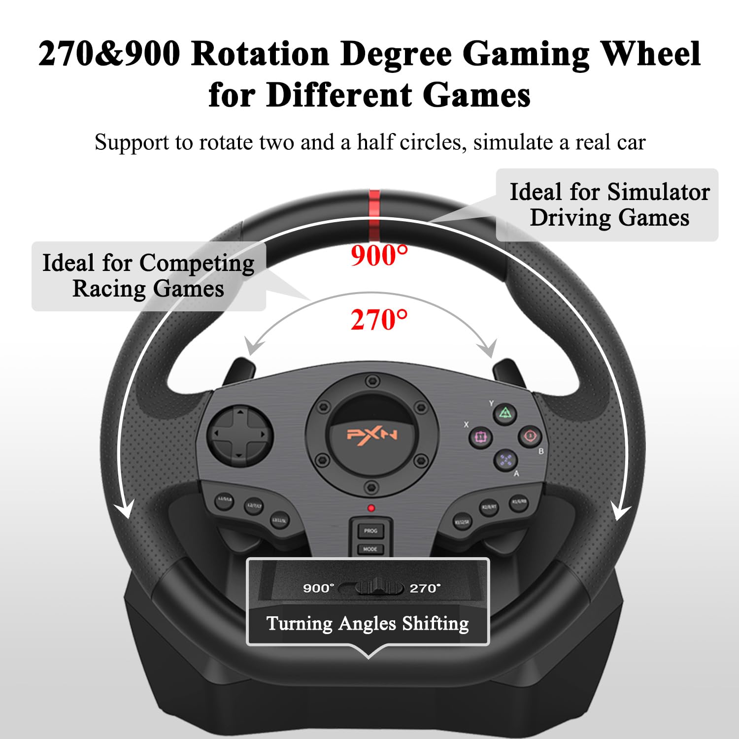 PXN PC Racing Wheel, V900 Universal Usb Car Sim 270/900 degree Race Steering Wheel with Pedals for Xbox, One,Xbox Series X/S, PS3, PS4, Switch,Android TV