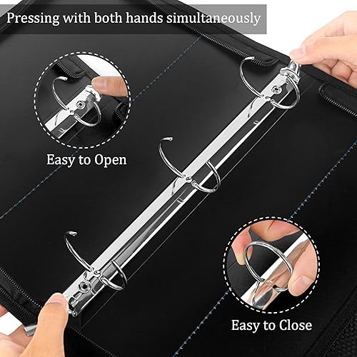 Miniatura 4 de Jacng Carpeta con cremallera redonda de 1.5 pulgadas, con 3 anillas, bolsillos con agarre con cremallera, bolsa de almacenamiento, suministros de