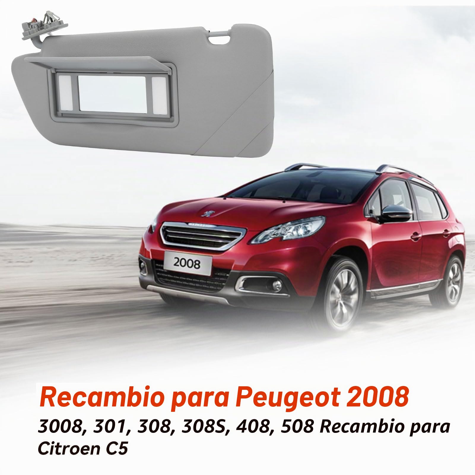 Viseras Interiores para Automóviles, ABS Parasol para El Lado Izquierdo del Conductor Automático Visera Parasol Sin Techo Corredizo Y Reemplazo De Luz para Peugeot 2008 3008 301 308 308S 408 508