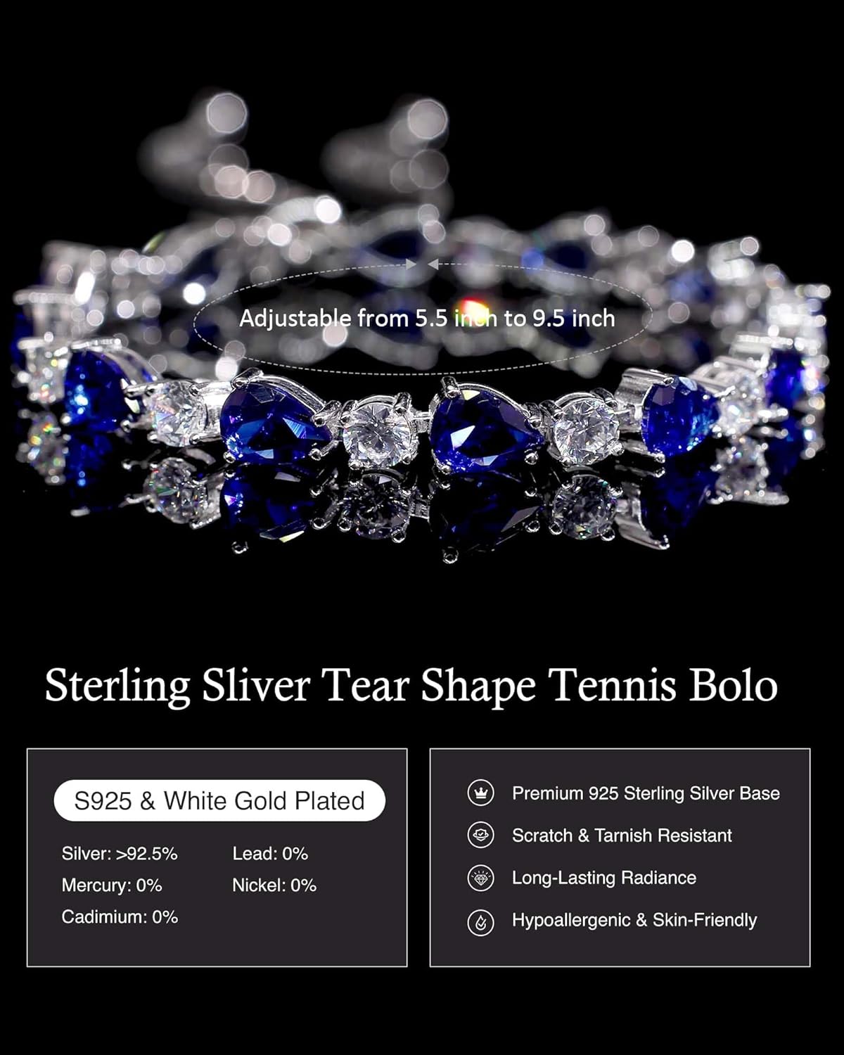 FANCIME Shine of Tears Birthstone Tennis bolo Bracelets Sterling Silver Tennis Bracelets Charm Fine Jewelry Birthday Gifts for Women Mom - Image 3