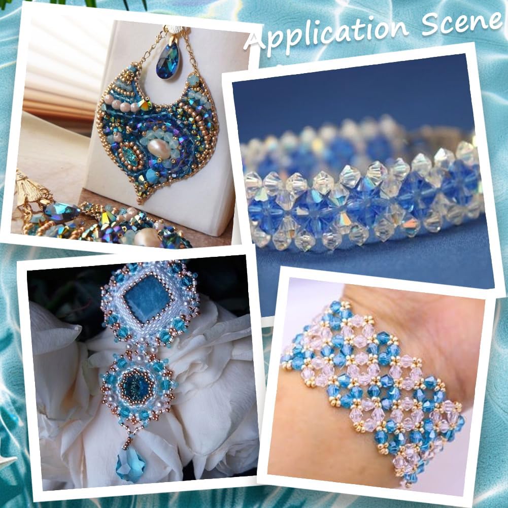1 Box 2000Pcs 5 Colors Blue Faceted Glass Beads Glass Bicone Beads Bulk 4mm AB Color Mixed Sapphire Holiday Wholesale Crystal Bicone Beads for Jewelry Making Bracelets Necklaces Suncatchers