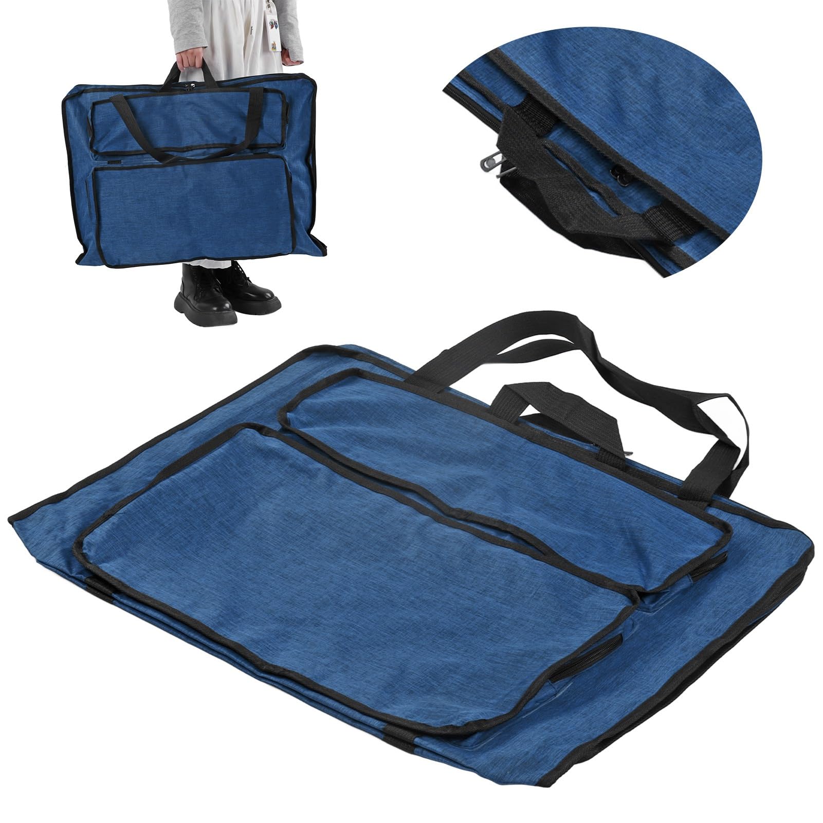 Sunicon Art Portfolio Case,4K Reinforced Waterproof Portable Large Capacity Multiple Pockets Artist Bag Drawing Board Carry Shoulder Bag Sketch Pad Art Board Bag (Blue)