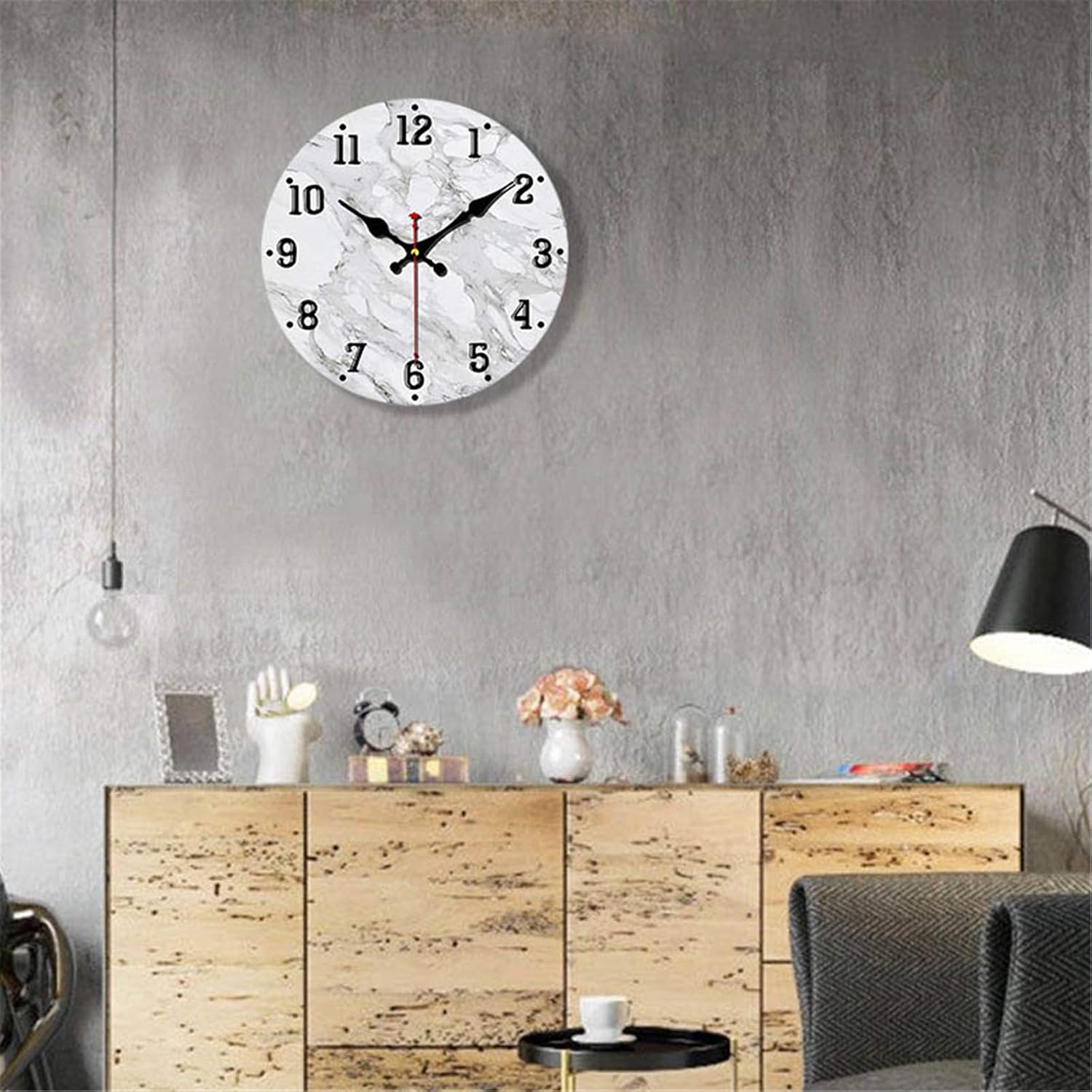 Modern White Marble Texture Wall Clock Non Ticking Silent 10 Inch Art Clock for Living Room Bedroom Office School Home Decor