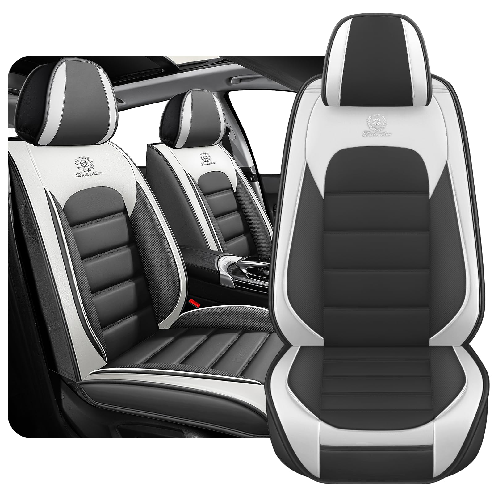 KNCY Front Leather Auto Seat Covers Compatible with Ford Bronco/Sport 2021 2022 2023 2024, Waterproof Nappa Leather Automotive Seat Protectors,Full