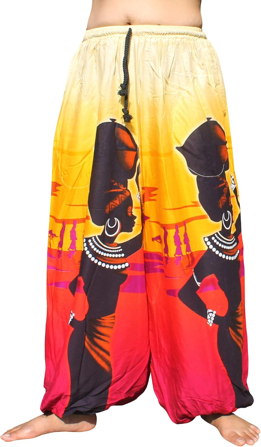 Full Funk Rayon Elastic Tied Ankle Wide Full Leg Balloon Pants African Water Women