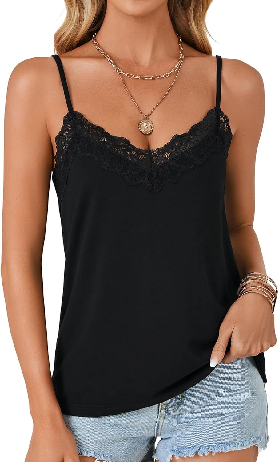 Rooscier Women's Lace V Neck Camisole Adjustable Strap Cami Sleeveless Tank Undershirt Top - Image 2