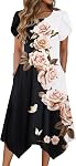 Zeagoo Womens Casual Dress for Summer Short Sleeve Loose Flowy Beach Dress with Pockets Hankerchief Flare Midi Sundress 2026