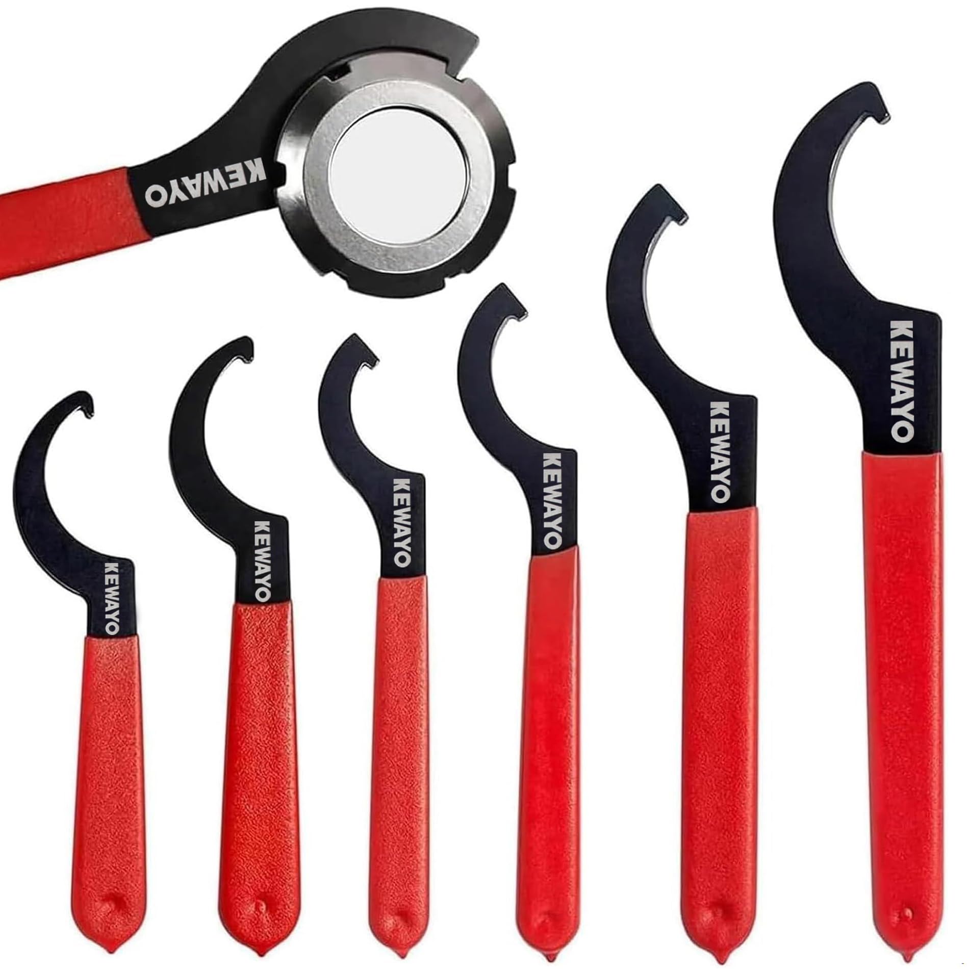 KEWAYO 6 Pieces Coilover Spanner, C-Shape Hook Wrench, Non-Slip Handle, for Suspension System and Shock Adjustment
