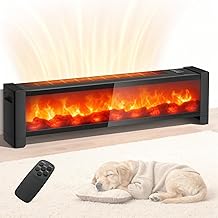 LifePlus 1500W Electric Fireplace Heater with Realistic Flame Effect, Adjustable Thermostat Space Heater for Large Room, Ultra Quiet Baseboard Heater with Remote, Double Protection for Indoor Use