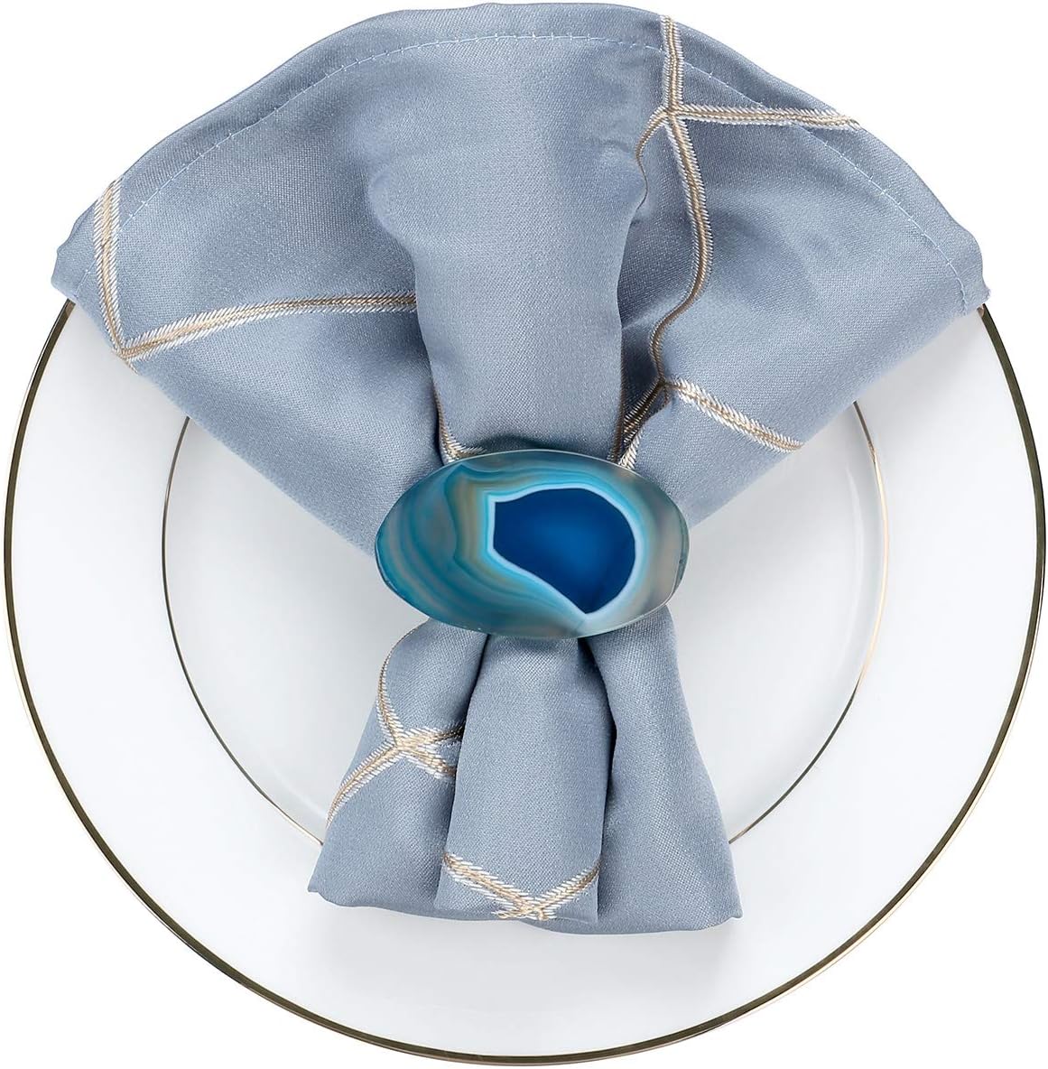 Mornajina Natural Agate Napkin Rings Set of 6 Gold Napkin Ring Holders for Christmas Thanksgiving Parties, Wedding Adornment, Dinner Table Decoration (Blue) : Everything Else