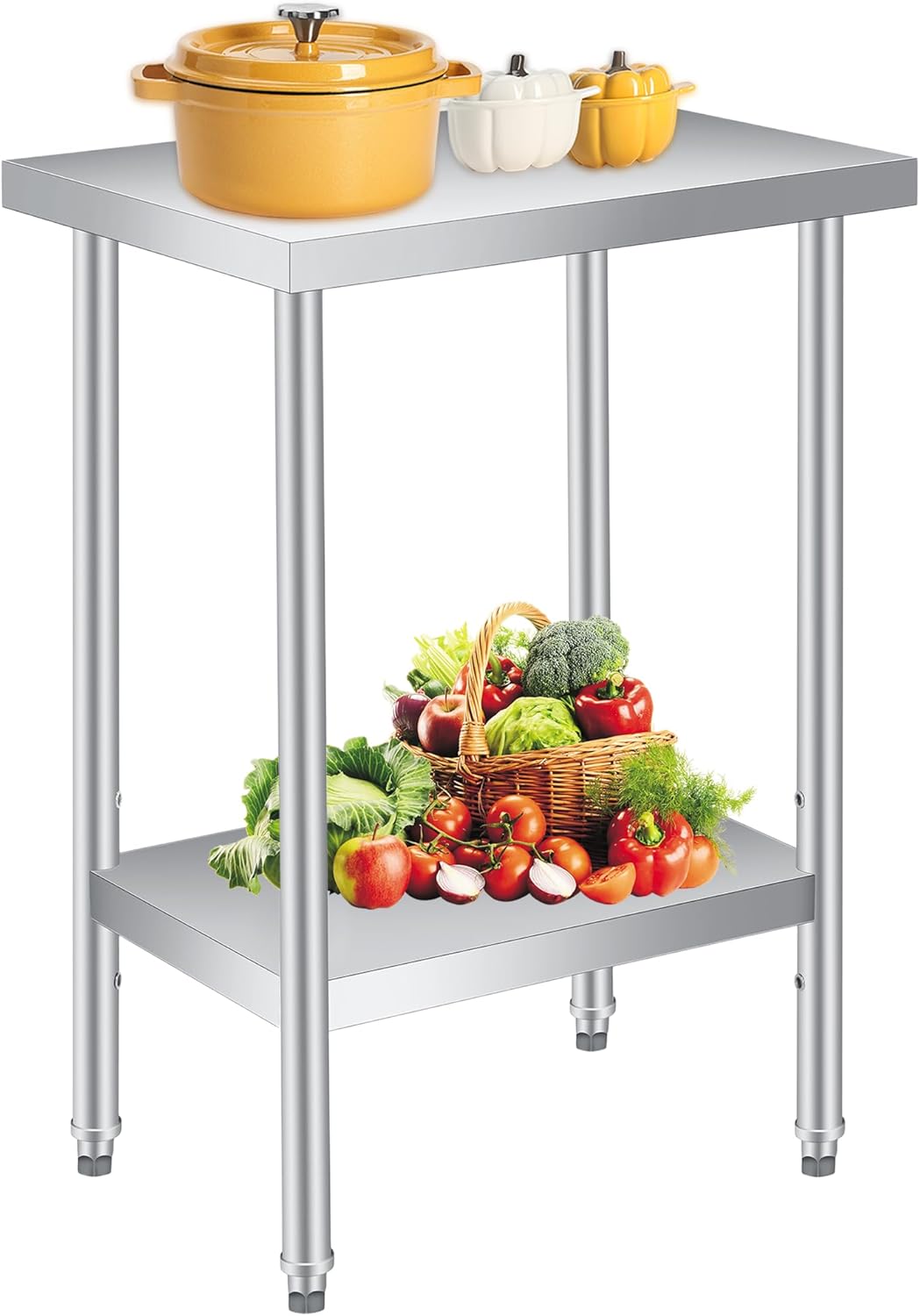 Stainless Steel Table, 14" x 24" Prep Workstation, 1000 LBS, NSF Commercial Work Table with Adjustable Undershelf and Galvanized Legs, for Restaurant, Home, Kitchen, Hotel, Outdoor