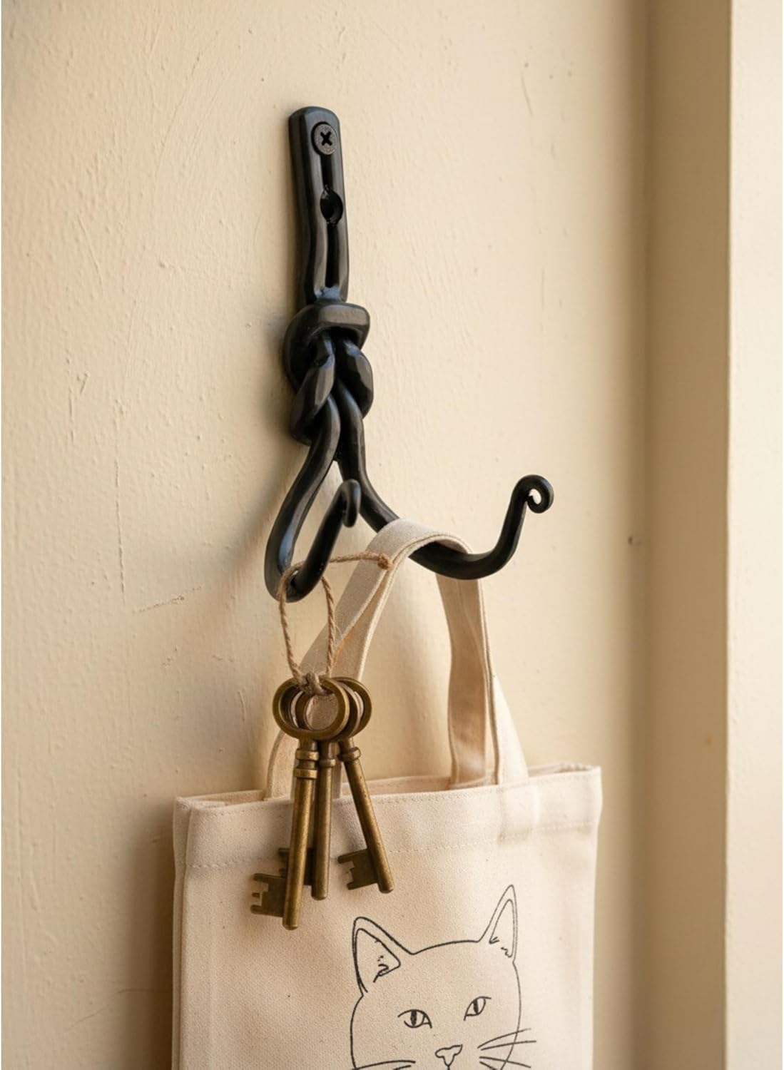 Hand Forged Dual Tie Shape Wall Hook-Wrought Iron Coat Hooks Wall Art Decor-Hangers and Key Holder-Clothes Rack and Backpack Hanger-Coat Hooks Home Decor for Storage, Living Room image 2