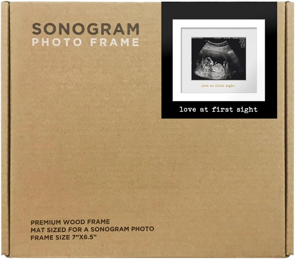 Premium Wood Sonogram Sized Photo Frame Nursery Decor Expecting New Parent Baby Shower Keepsake Love at First Sight (White Gold)
