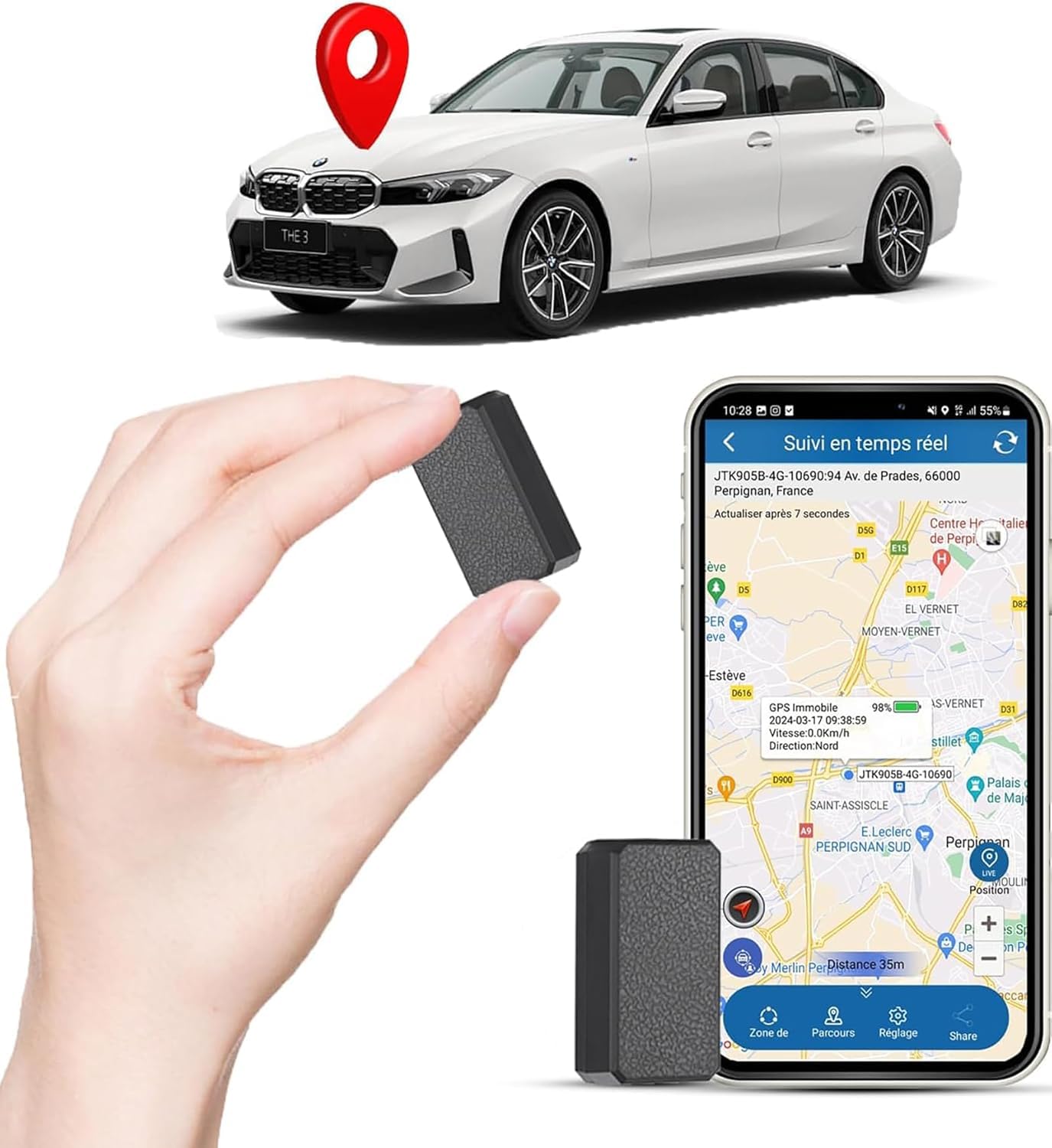 Traceur GPS Voiture,Localisateur GPS de Suivi en Temps réel étanche