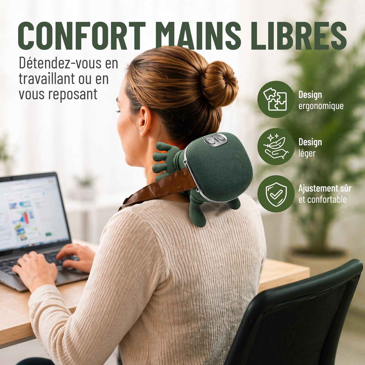 BeFit24 Appareil de Massage Cervical 4D avec Chaleur, Sans Fil, Masseur Cou Épaules Dos, Soulagement Immédiat des Douleurs et Tensions, Relaxation Profonde Anti-Stress, Idéal Bureau Maison Cadeau