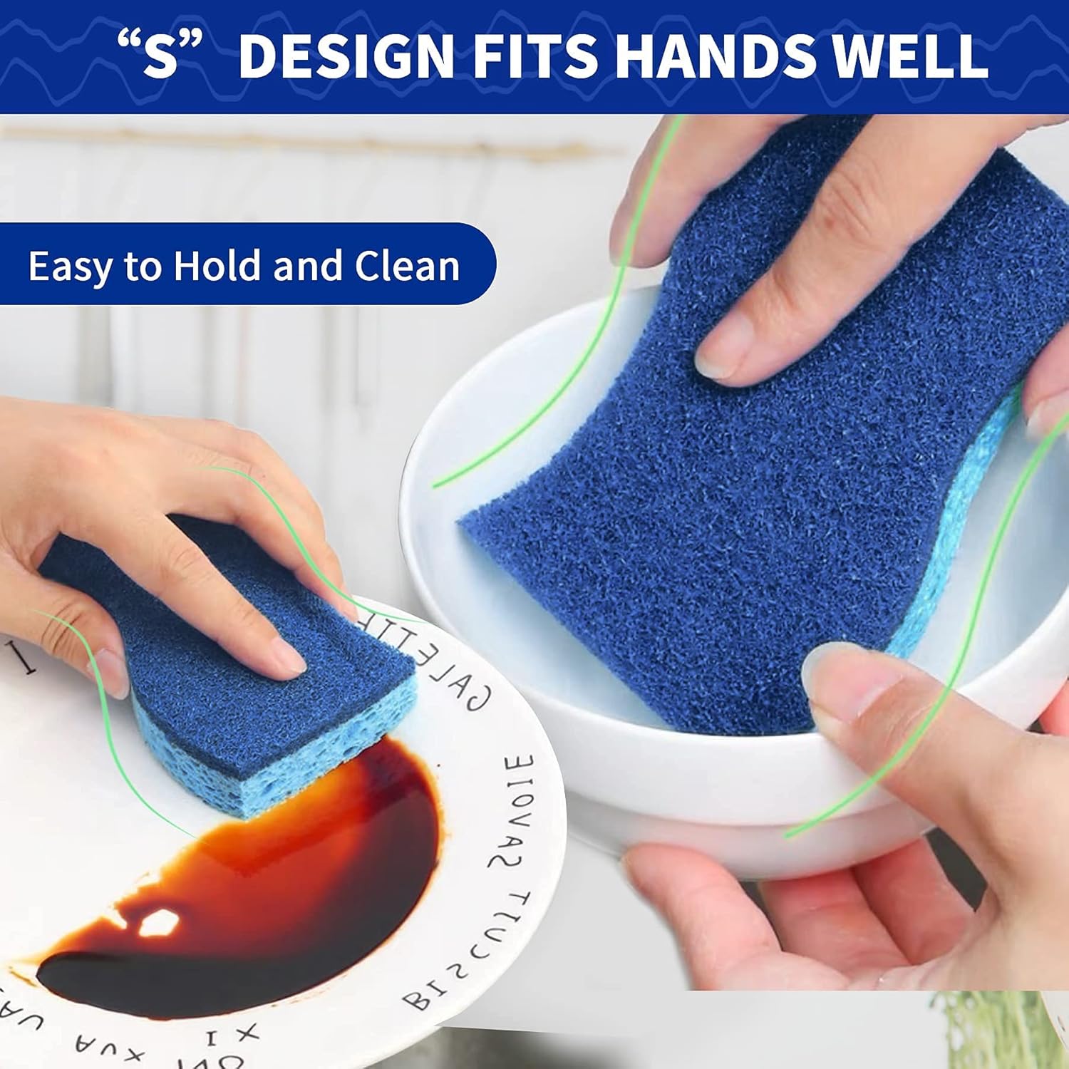 Non-Scratch Dish Spon, Sided Kitchen Spons for Dishes, Long