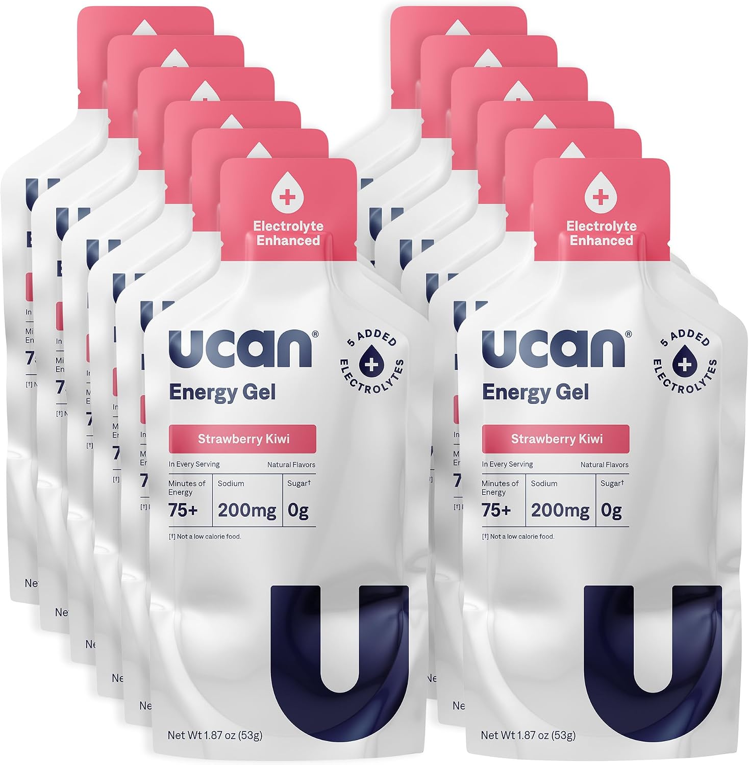 UCAN Edge Energy Gel Shots, Kiwi Strawberry + Electrolyte (12, 2 Ounce Packets) for Running, Training, Workouts, Fitness, Cycling, Crossfit | Sugar-Free, Vegan, & Keto Friendly Energy