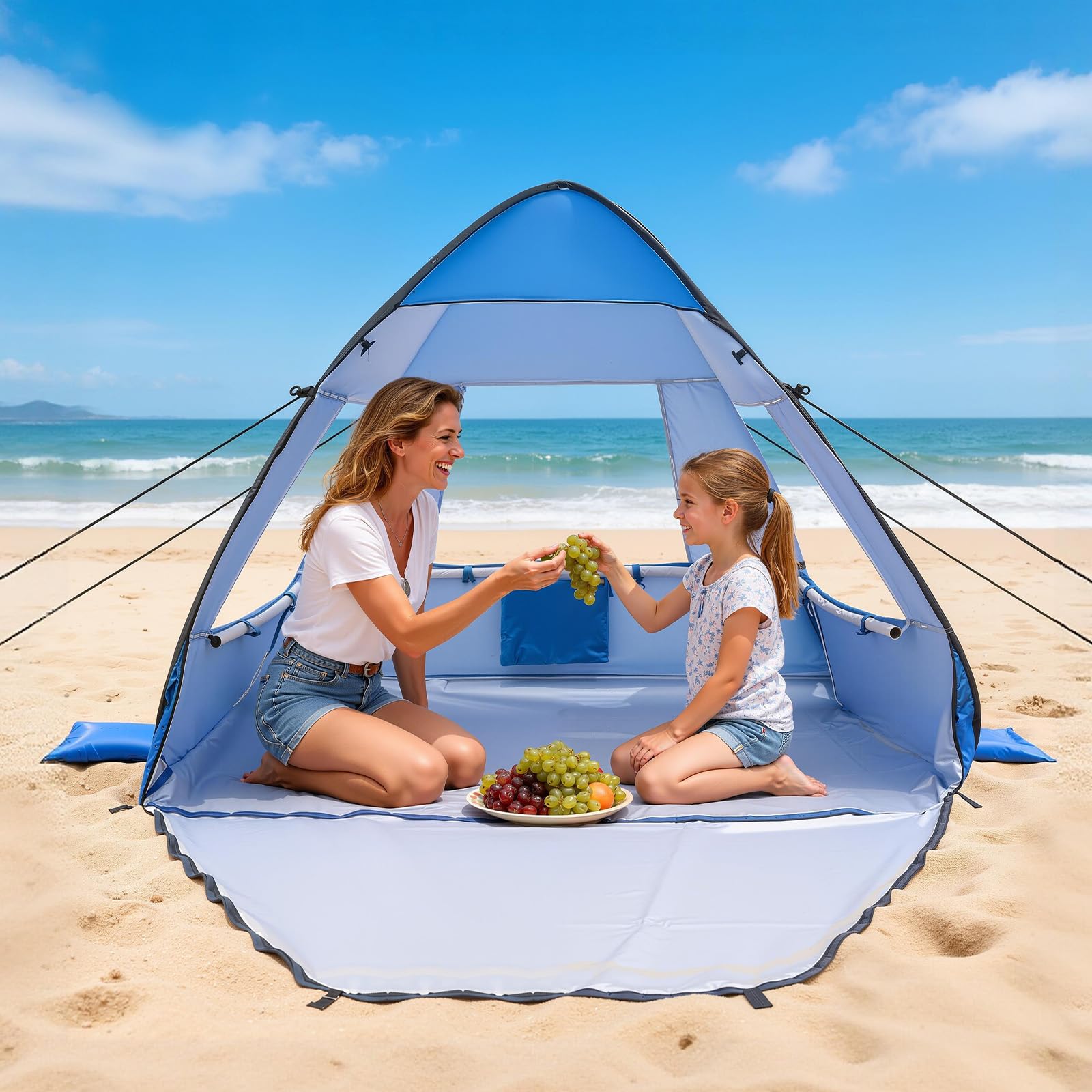VEVOR Tenda da Spiaggia Parasole per Mare per 2 Persone, Portatile con Borsa per il Trasporto e Pali in Metallo, Ombrellone da Spiaggia Compatto per Campeggio, Pesca, Picnic, Tenda da Sole