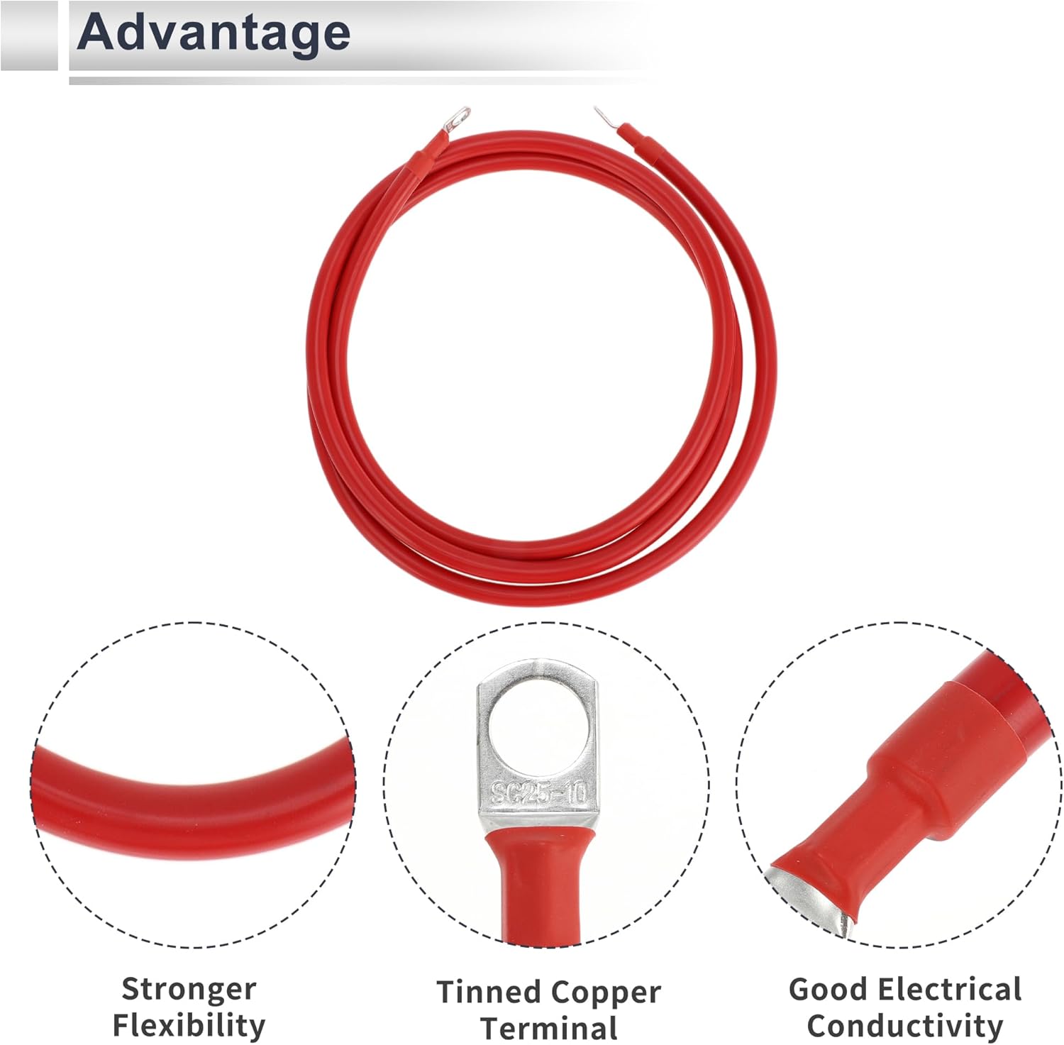 1 Pc Universal Battery Inverter Cable 3/8" Lug 7FT Battery Cable 3 AWG Gauge Red Tinned Copper
