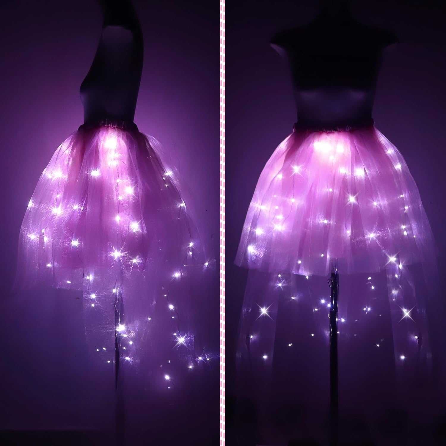 Hifot LED Tutu Skirt for Women, Light Up Tulle Ballet Dance Skirt High Low Fluffy Sequin Tutu - Battery not Included