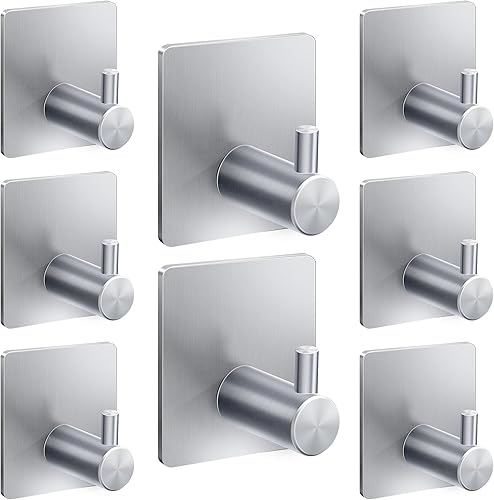Ganchos adhesivos para toallas de baño, ganchos de toalla adhesivos plateados, paquete de 8, soportes para toallas para colgarbañococinabata,