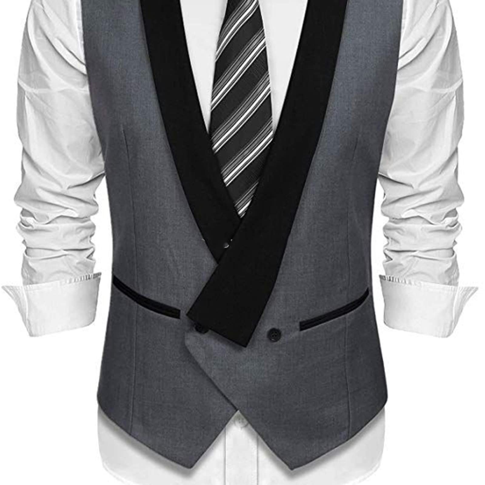SHACE Herren Anzugweste - Männer Grau V Ausschnitt Zweireihig Ärmellos Anzug Weste Herbst Klassische Business Party Hochzeit Weste Kleidung