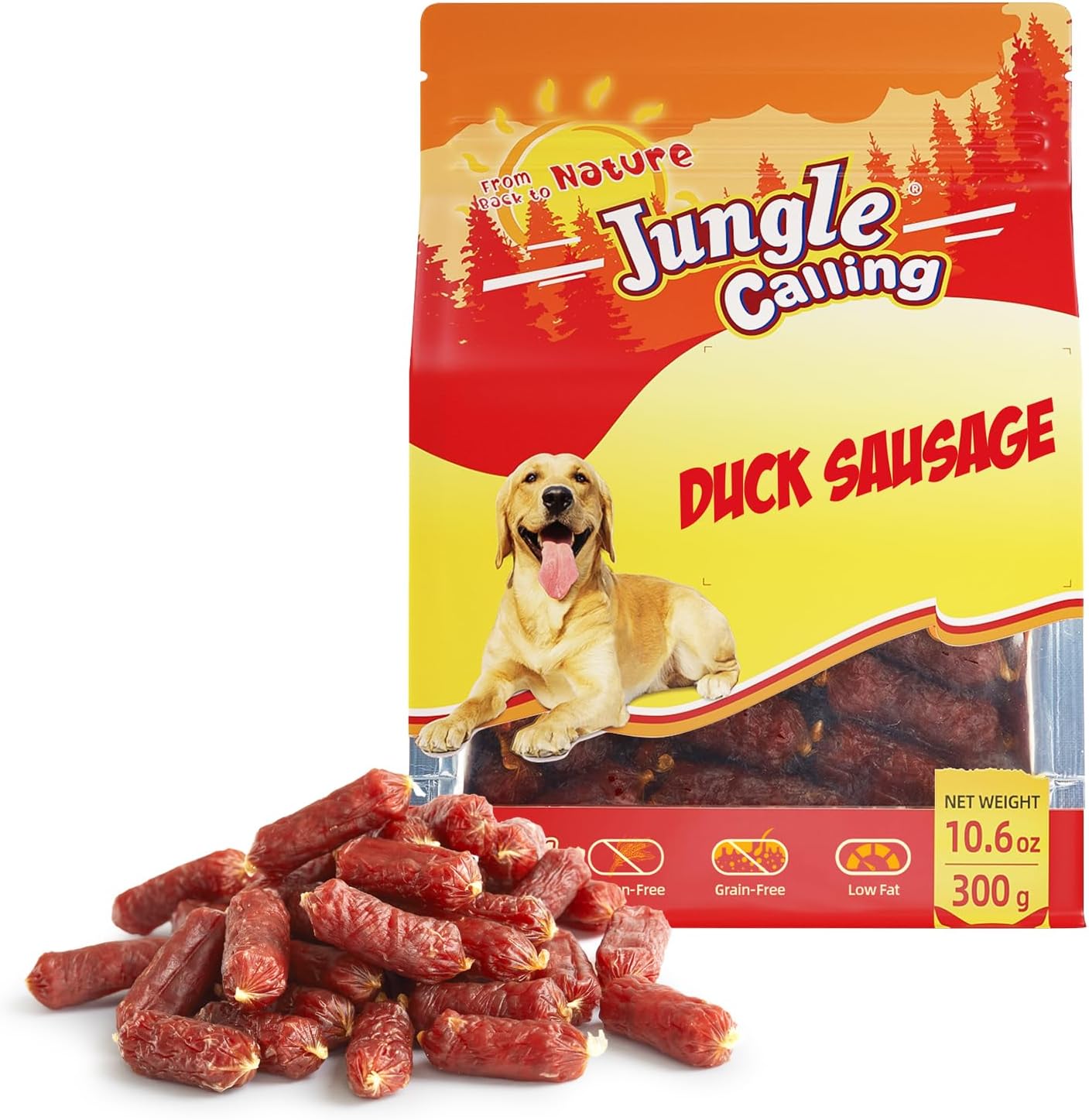 Jungle Calling Soft Duck Sausage Treats for Small & Medium Dogs, 10.6 oz