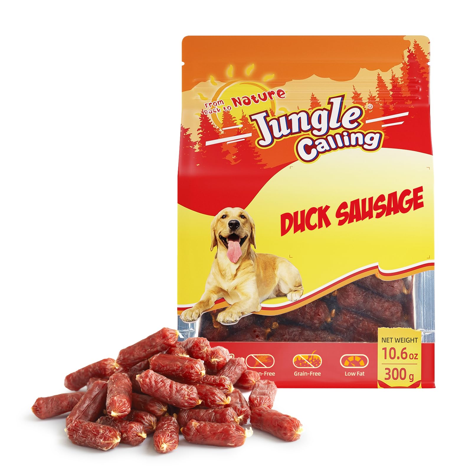 Jungle Calling Soft Duck Sausage Dog Treats, Grain-Free Single Ingredient Tender Duck Jerky, Easy to Chew Training Treats for Small & Medium Dogs,