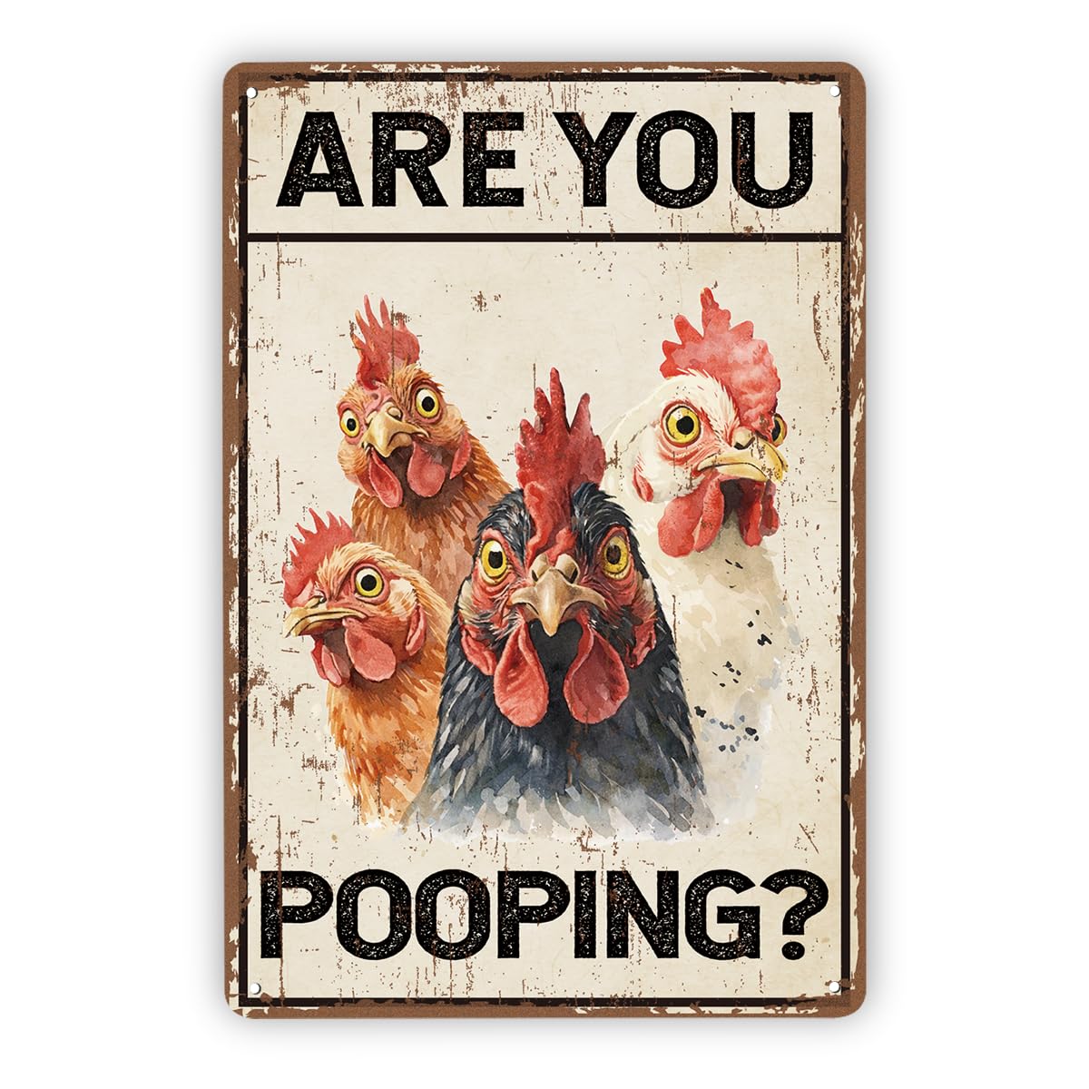 Funny Chicken Farmhouse Bathroom Tin Sign, Wall Decor