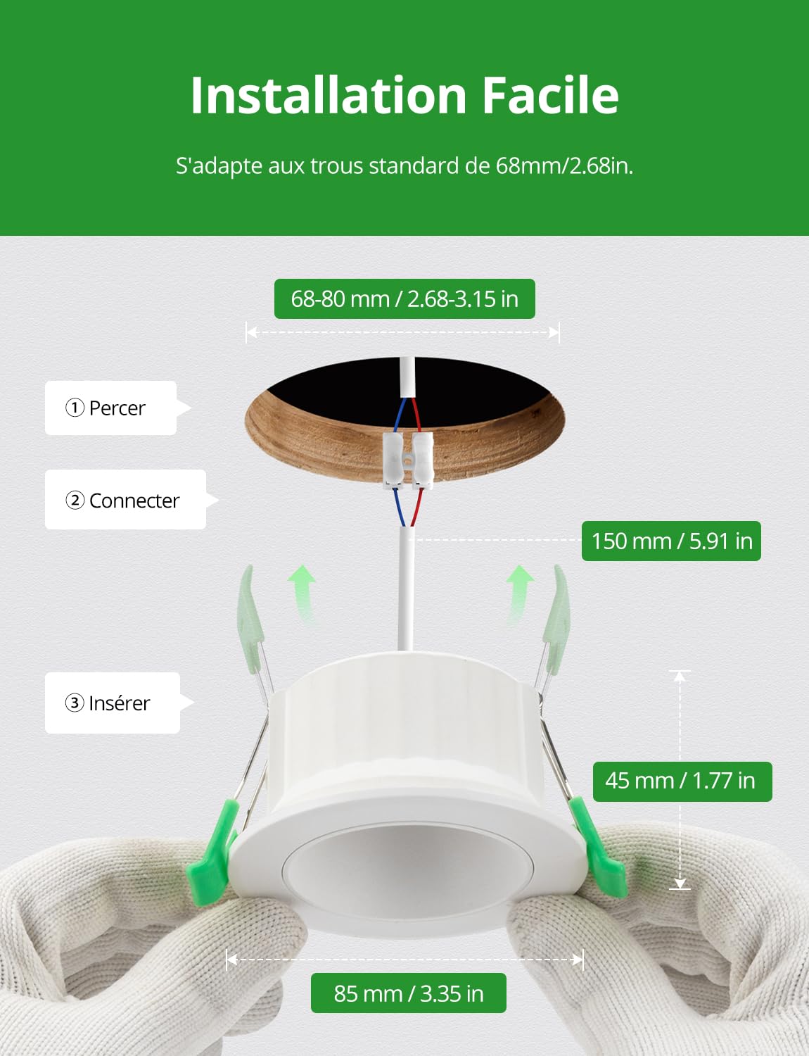 HOMEOW Spot Led Encastrable Anti-éblouissement 7W COB 660LM 68mm-80mm Découpe 3 Températures de Couleur IRC 95 IP44 Lot de 6