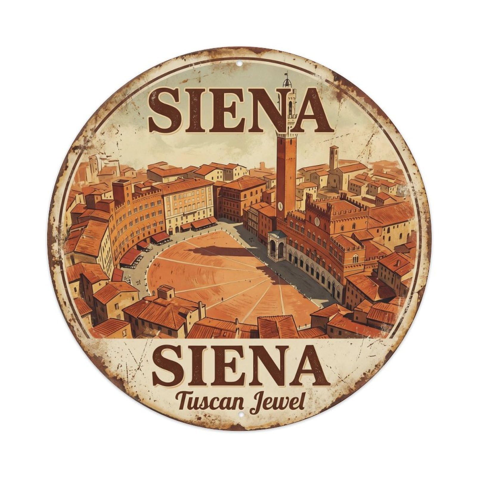 Vintage Travel Siena Piazza Italy Metal Tin Sign