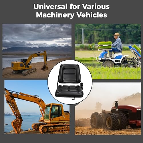 Miniatura 7 de yeesport Asiento de tractor universal para montacargas, asiento plegable con respaldo de ángulo ajustable, cómodo asiento de cuero con relleno de