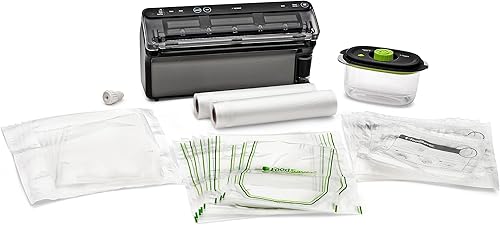 FoodSaver Selladora al vacío Elite All-in-One Liquid+ con bolsas, rollos y accesorios, acero inoxidable oscuro