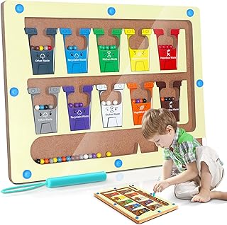 Magnetic Color and Garbage Sorting Maze Board, Preschool Fine Motor Skills Toys for 3 4 Year Old, Toddler Activities Classroom Must Haves, Sorting Matching Toys for Toddlers 2-4 Boys Girls