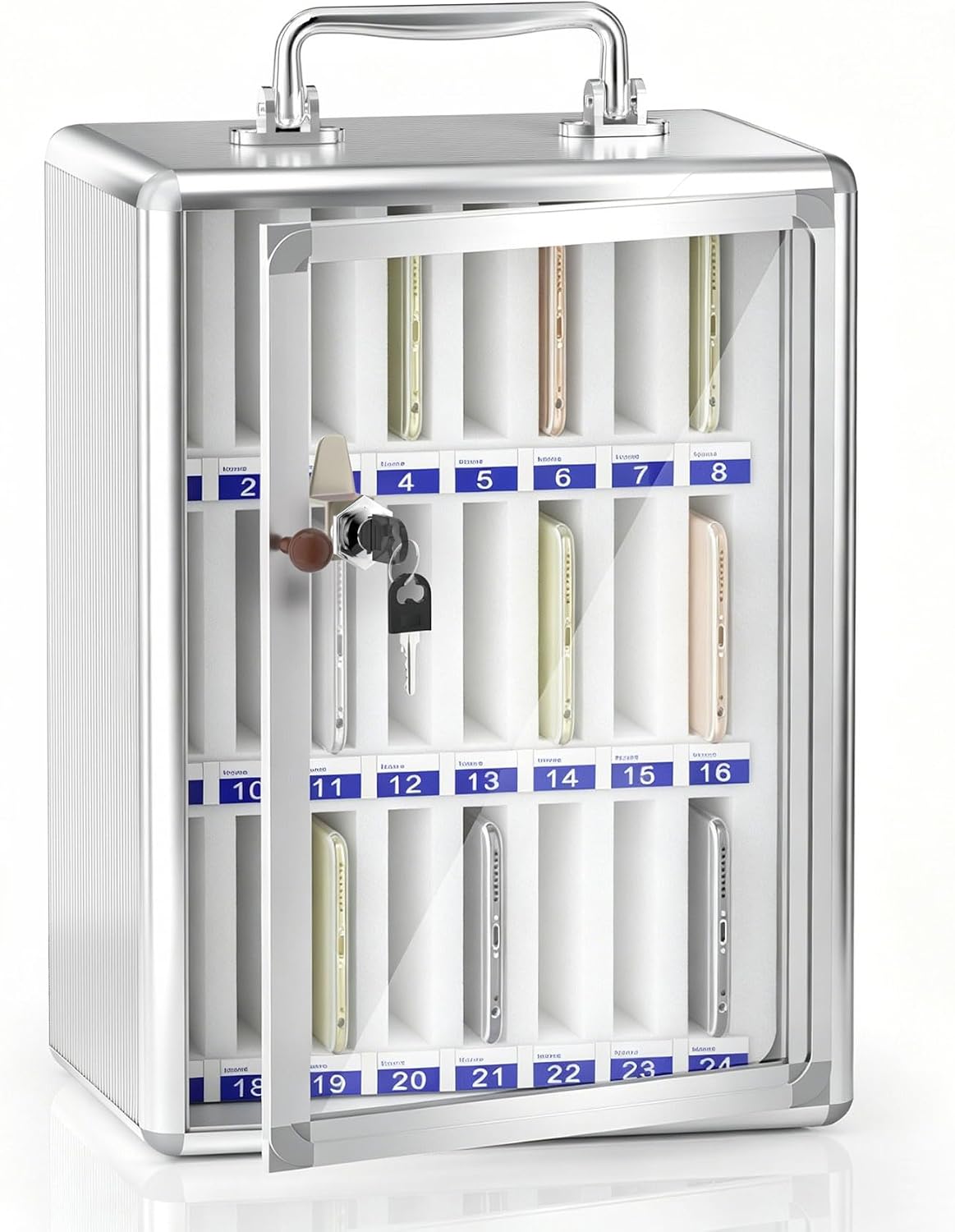 Aluminum Alloy Cell Phone Lock Box, Phone Holder for Classroom, 24 Slots