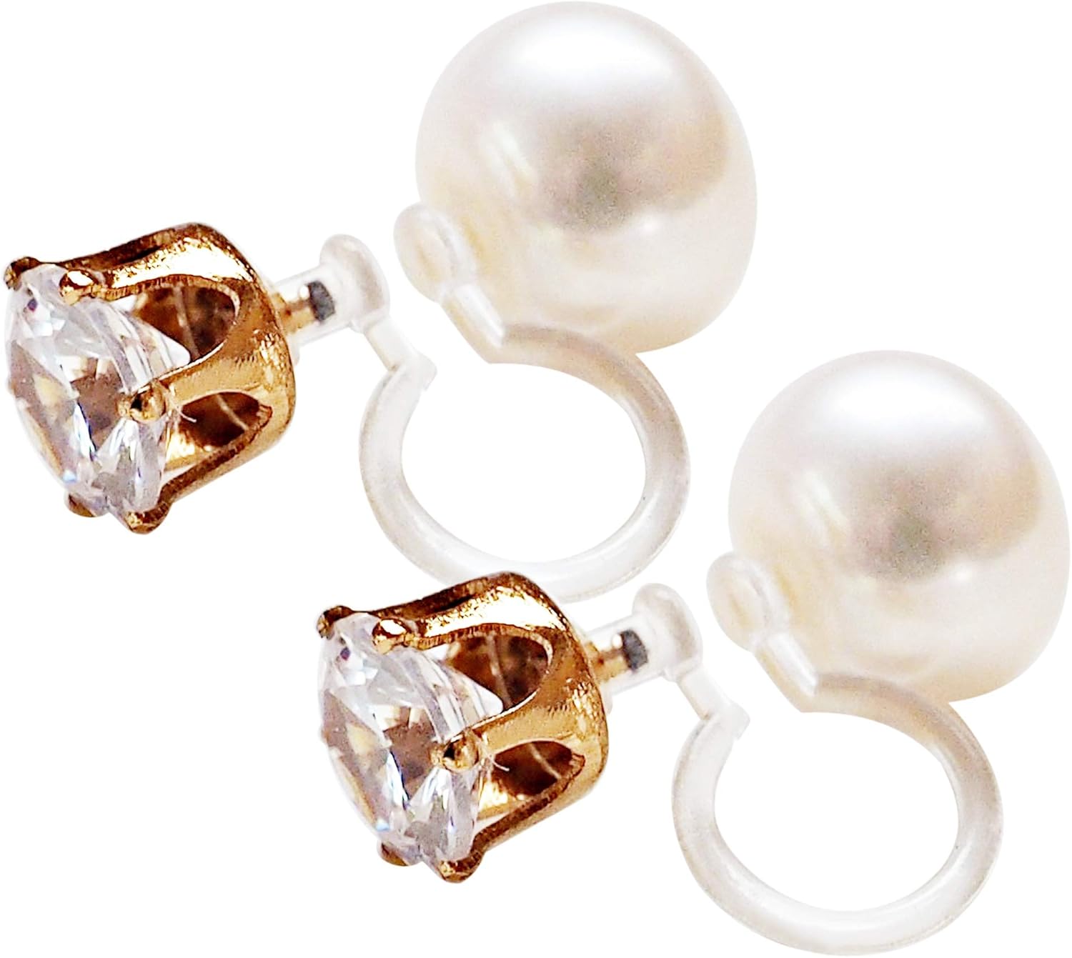 White Freshwater Pearl Invisible Clip On Earrings for Women Not Pierced Gold Double Sided Crystal Rhinestone Comfortable Clip On Earrings