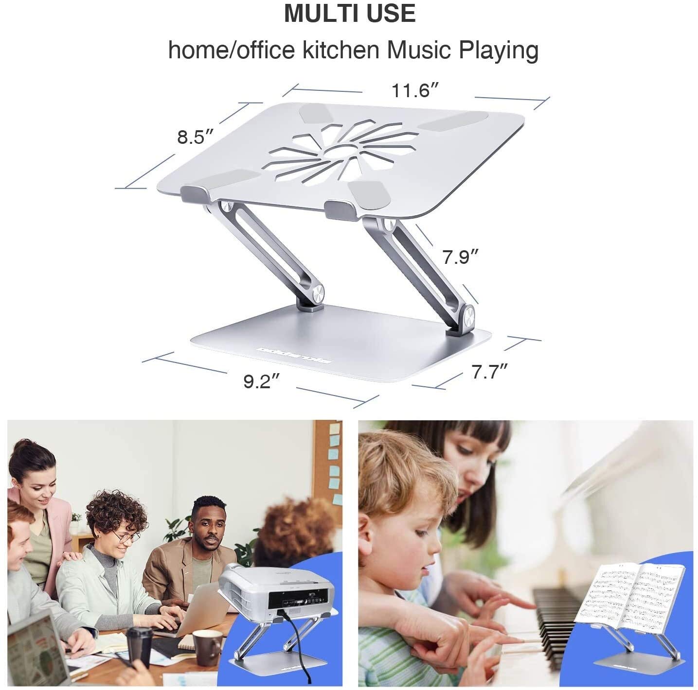 Supporto per laptop da scrivania Supporto per laptop, supporto per laptop EPN con sfiato di calore per elevare il laptop, supporto per laptop da scrivania ergonomico regolabile con silicone a prova di