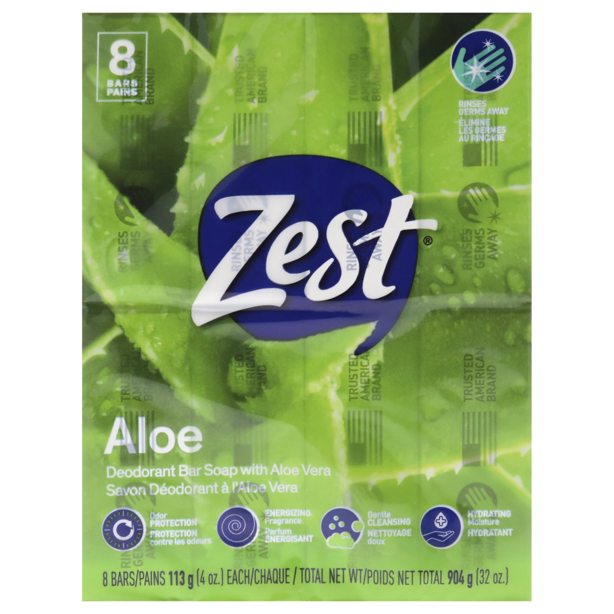 Zest(Fresh Aloe) - Bar Soap, Fresh Aloe, 120ml, 16 Bars Pack