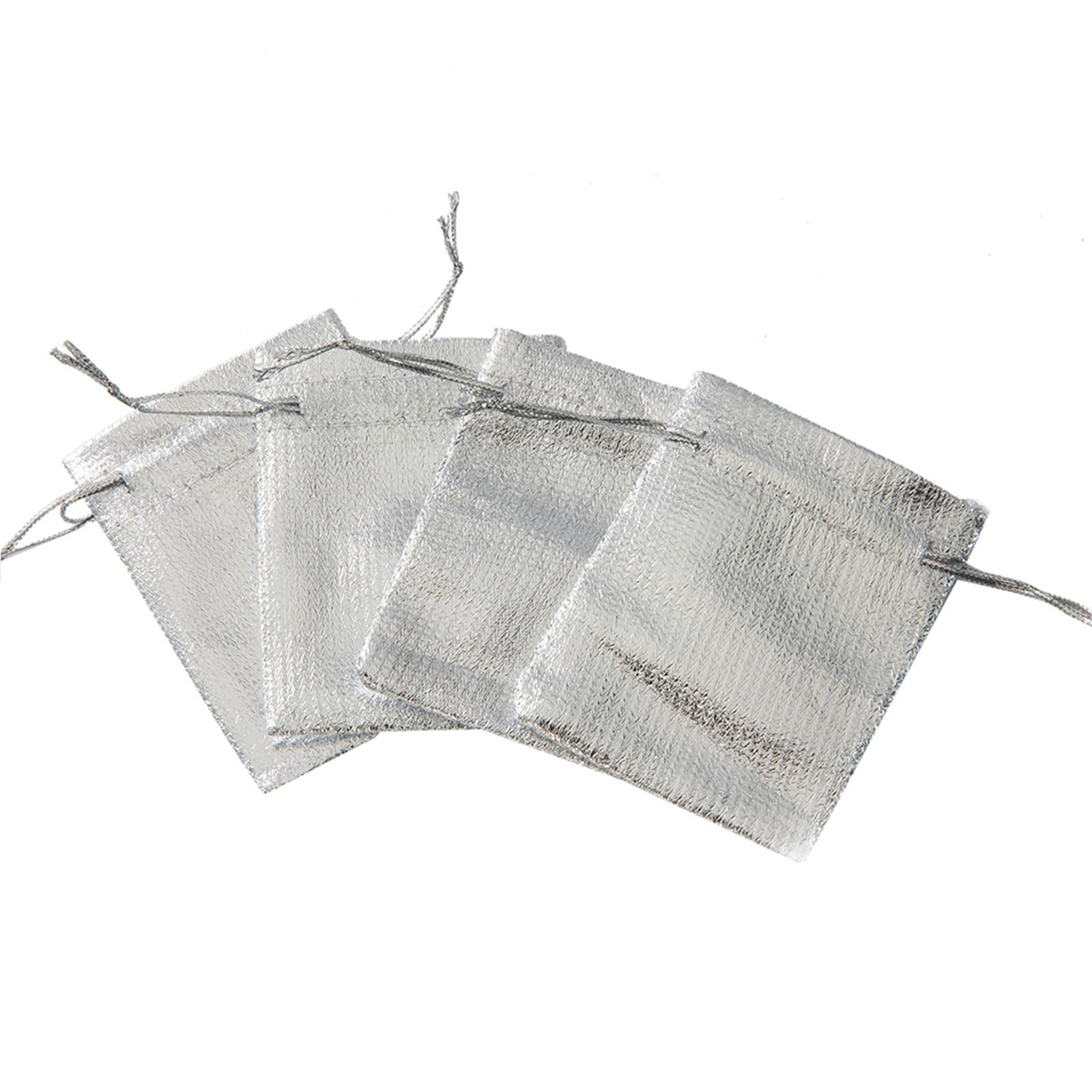 Doxicey Jewelry Package Bags 100Pcs 7x9cm Sheer Organza Gift Drawstring With Jewelry Pouches Christmas Wedding Party Festival Gauze Bags for Necklace Bracelet Earring Ring(Silvery)