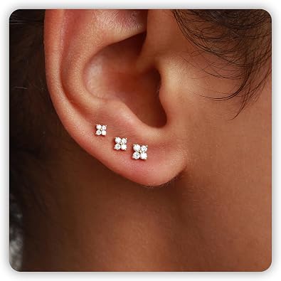 Trinckle 3 Pair Small Gold Hoop Earrings Set for Women, Huggie Hoop Heart Earrings Stack Helix Jewelry as Gold Earring for Multiple Piercing, Tiny Stud Earring as Cute Jewelry for Woman