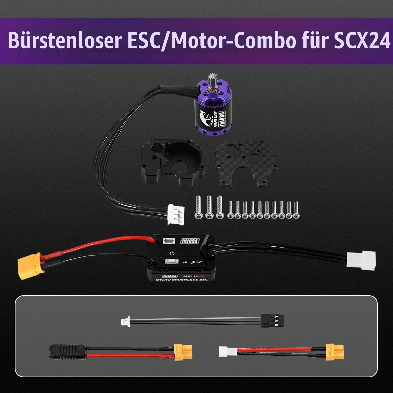 INJORA MBL32 G2 Wasserdichter Brushless-Regler & 1721 Purple Viper Außenläufer-Motor für 1/24 Axial SCX24