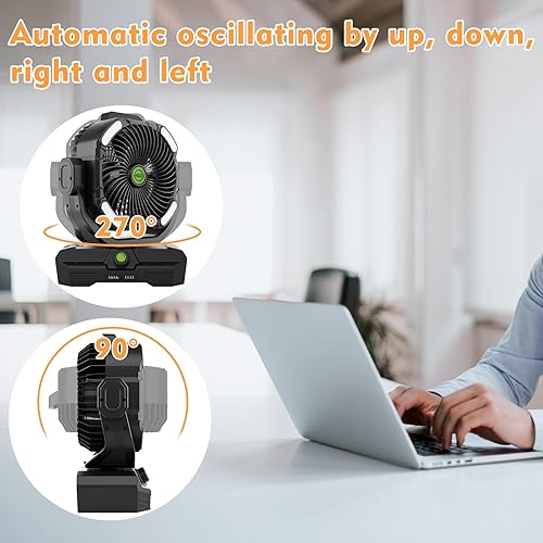 Miniatura 4 de RUNTOP Ventilador grande de 45000 mAh con pilas, ventilador oscilante de alta velocidad con control remoto, ventiladores recargables de inclinación