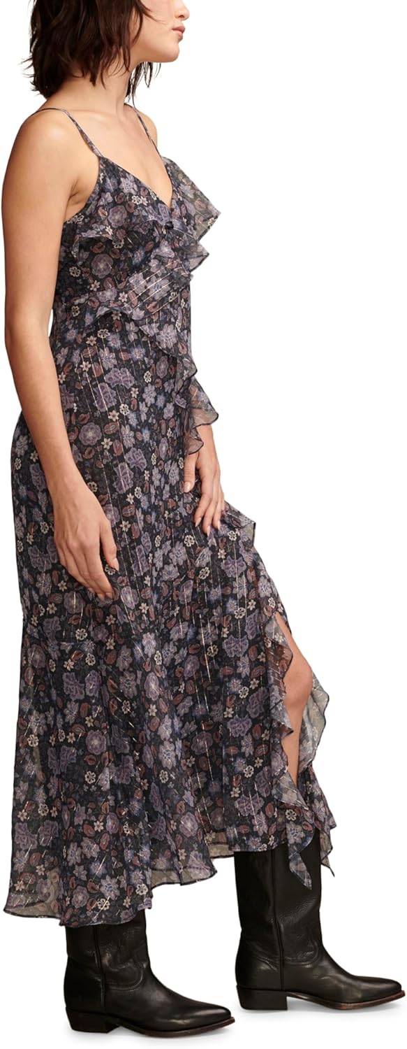 Lucky Brand Womens Lucky Brand Women's Ruffle V Neck Midi - Image 3