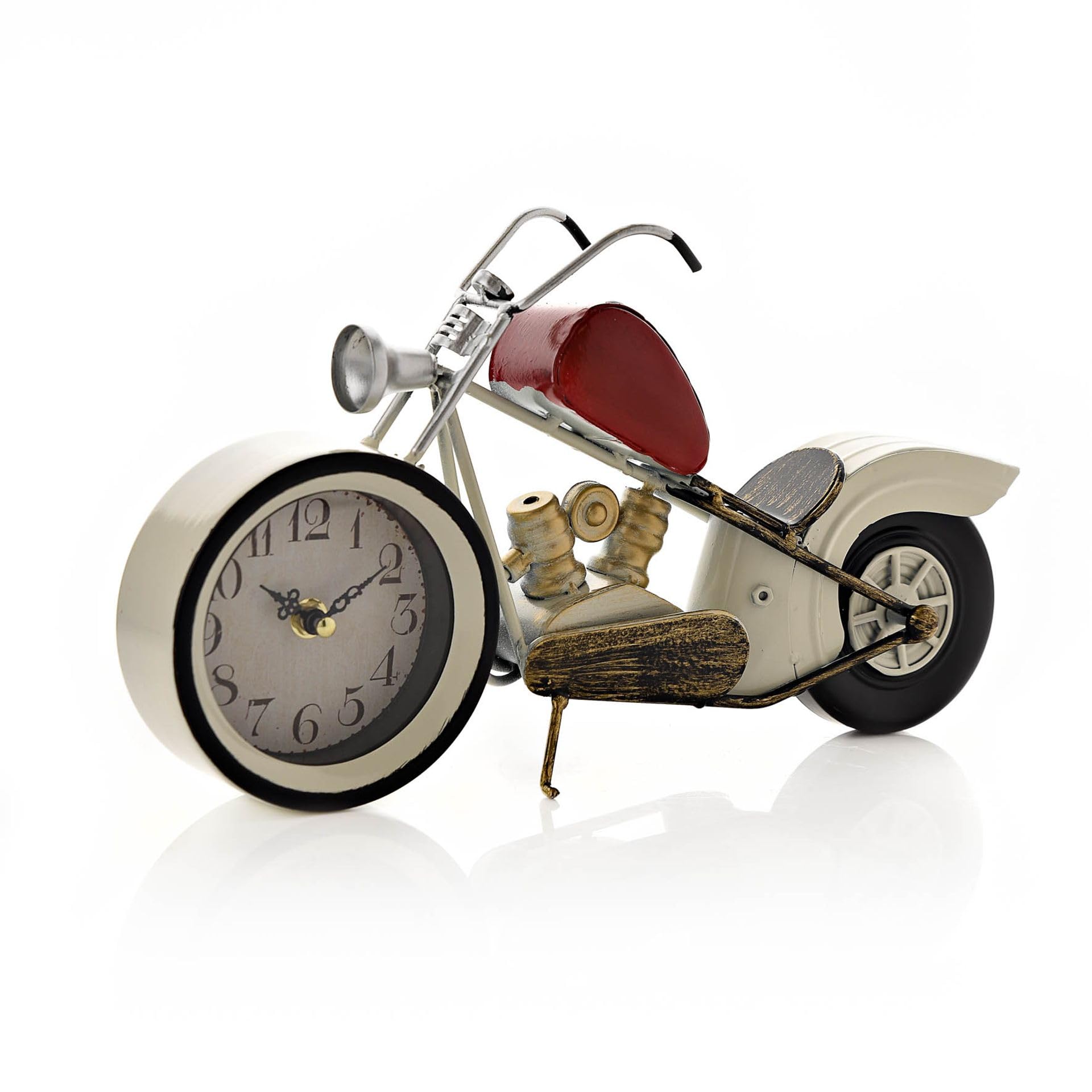 Widdop and Co Hometime Red and White Motorcycle Mantel Clock, Vintage Style, Stylish Clock, Great for Gifting Father's Day - Image 2