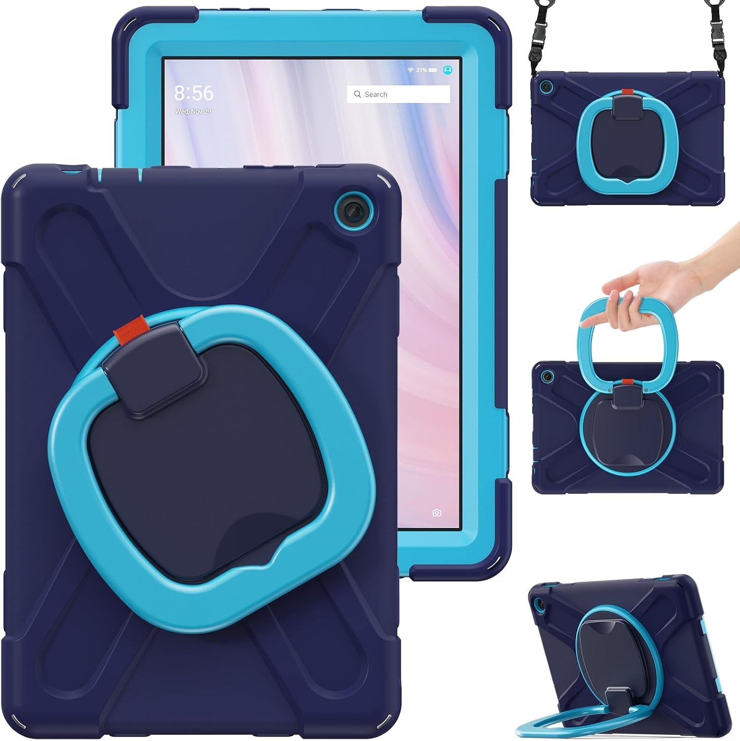 Tablet Case Compatible with Kindle Fire HD 10 Tablet Case (13th Generation 2023), Shockproof Sturdy Case 360 Rotating Support, Hand/Shoulder Strap For Tablet Heavy Duty (Navy blue) image 3