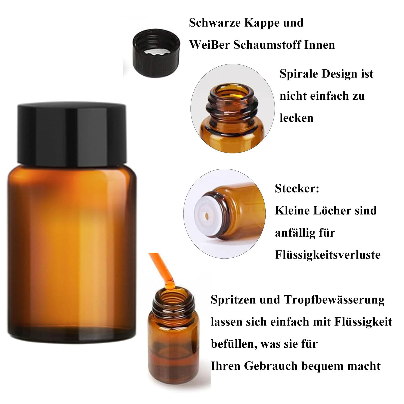 30 Bottiglie Vetro Ambra 5ml Per Oli Essenziali | Con Contagocce, Imbuti E Siringa - Foto 6